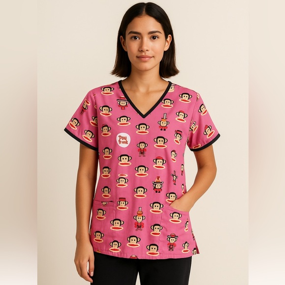 Paul Frank Tops - Paul Frank Julius Monkey Pink Cartoon Print Scrub Top Size XS